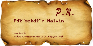 Pászkán Malvin névjegykártya